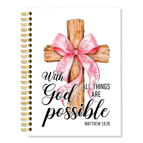 SRWNFOS With God All Things Are Possible White Lined Spiral Notebook, Funny 160 Pages Ruled Hardcover Bible Verse Notebook, Matthew 19:26 Prayer Journal, Christian Thank You Gifts for Friend Coworkers
