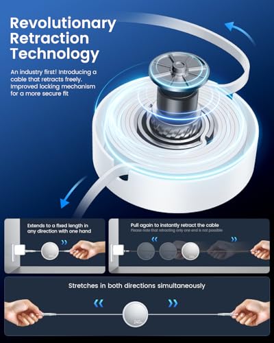 Image of CAFELE Retractable Charging Cable, 240W Multi Charging Cable with USB C to L /Type C 5A Fast Charging Fast Charger Cable 4 in 1 with 4.3FT Adjustable Length, Multi-Port Cord for Laptop, Phone (White)