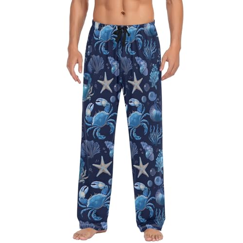 Vdsrup Men's Pajama Pants Shells Crabs Blue Pajama Pants for Men PJs Bottoms Drawstring Pockets Sleep Lounge Pants S