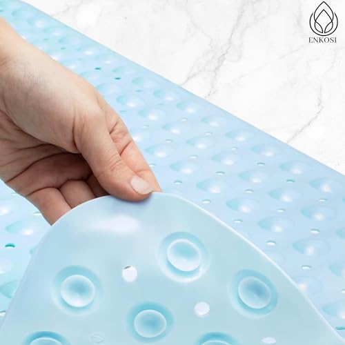 Image of ENKOSI Bath Mat - Large Non Slip Bathtub & Shower Mat - Extra Long 40 X 16 Inch Bathroom Mats For Tub Nonslip Anti Slip Bathmats (40X16 Light Blue 1-Pack) | Light Blue color; Durable PVC; 40x16 in, Light Blue