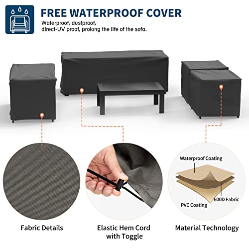 Udpatio Oversized Aluminum Patio Furniture Set, Modern Metal Outdoor Patio Conversation Sets, Patio Sectional Sofa Set W/ 5 Inch Cushion For Patio Poolside, Deck, Grey (Include 4 Sofa Cover) #TOP4