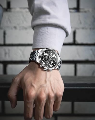 Image of OLEVS Men Automatic Watch Diamond Skeleton Mechanical Original Luxury Self Winding Wrist Watch for Men