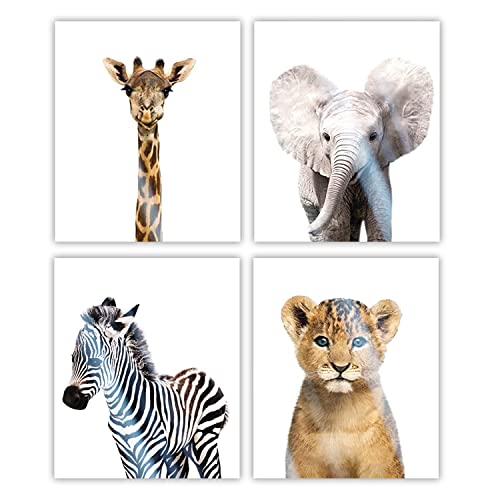 Image of Safari Baby Animals Nursery Decor Art - Set of 4 UNFRAMED Wall Prints 8x10