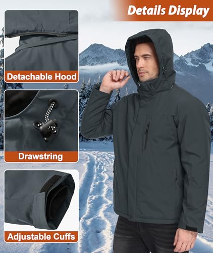 Image of Mens Winter Snow Jacket Waterproof Ski Jackets Snowboard Rain Warm Coat Insulated Hood Fleece Lined