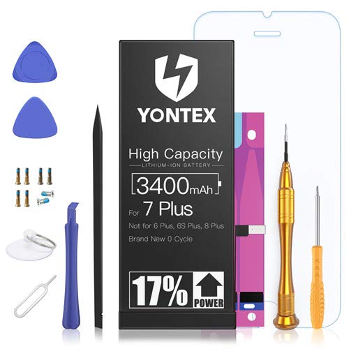 YONTEX Batterie pour iPhone 7 Plus 3400mAh Batterie Interne Compatible avec iPhone 7 Plus Batterie de Remplacement Li-ION avec Kit d'Outils et Protecteur d'Ecran Batterie Grande Capacité