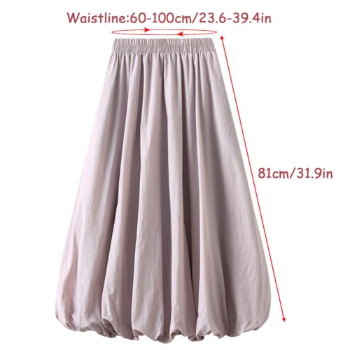 Women's Elastic Waist A Line Midi Bubble Pompom Casual Lantern Skirt Womens Bubble Skirt Pompom Skirt Lantern Skirt, Green3