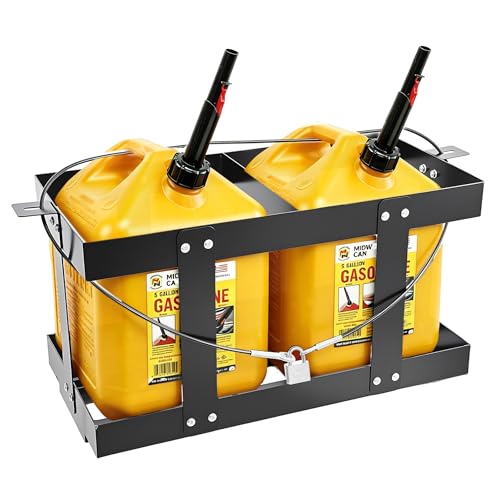 Feimire Fuel Jug Holder Fits Two or Three 5 Gallon Gas Cans Heavy-Duty Trailer Gas Can Mount Compatible with VP Racing Fuel Jug 5.5 Gallon(11*14) All-Metal Fuel Can Rack with Lock Cable & U-Bolts (2 Cans)