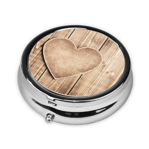 Wood Heart Print Mini Round Pill Box Small Pill Container Pill Organizer Box Portable Pill Storage Case Outdoor #TOP1