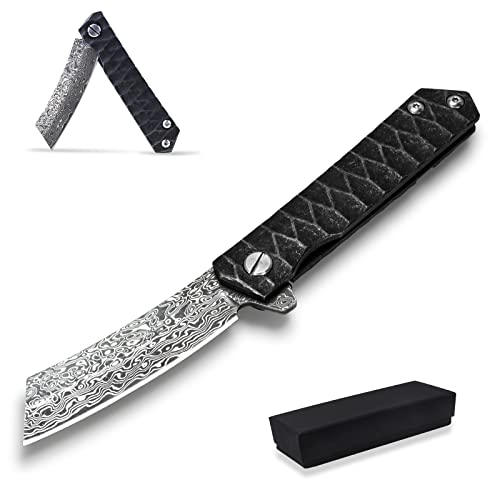 Goodchef Taschenmesser mit Scharf Damastklinge, Damast Jagdmesser EDC Messer mit Liner Lock für Outdoor Survival Camping Cover