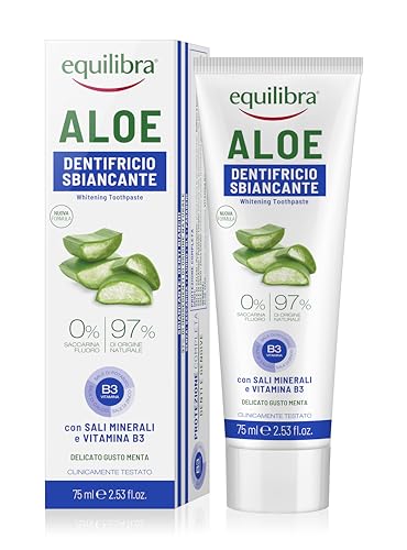 equilibra Igiene Dentale, Aloe Dentifricio Sbiancante, Dentifricio Aloe Vera per Denti Bianchi Delicato dal Gusto Fresco, Aiuta a Protegge da Placca, Carie, Macchie, Ingiallimento, 75 ml