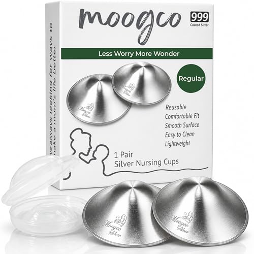 Image of MOOGCO The Original Silver Nursing Cups - Nipple Shields for Breastfeeding Newborn - Breastfeeding Essentials - 999k Tri-Laminate Silver Nipple Covers (Regular Size, Set of 2)