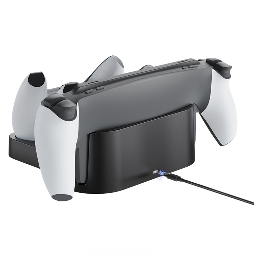 Soporte de Carga para PS Portal para PS5/PS5 Elite -Controller,Estación de Carga Base de Almacenamiento para Consola de Juegos y Mando Doble,Cargador portátil para Juegos (Negro)