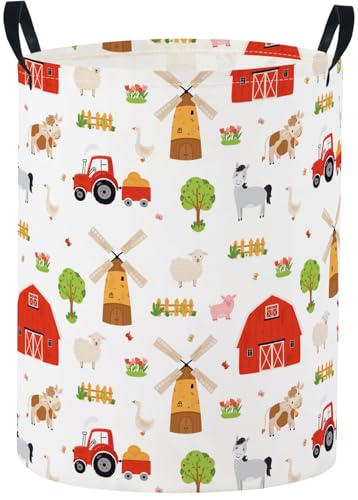 Image of Baby Laundry Basket Baby Nursery Hamper Kids Laundry Basket Toy Storage Bin for Boys Room Decor Gift Baskets for Bedroom Bathroom(Farm)