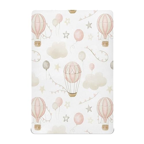 Image of Kigai Hot Air Balloon Clouds Crib Sheet for Boys and Girls Jersey Knit Fitted Crib Sheet Cozy Soft Breathable Baby Crib Sheet Standard Baby Sheet and Toddler Bed Sheet, 28 x 52 in