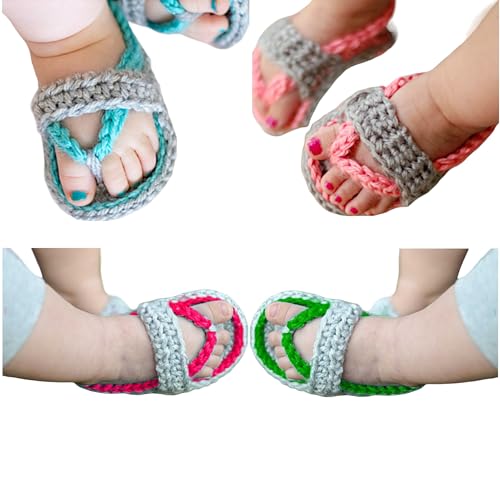 Handmade Crochet Baby Sandals - Soft Cotton Knit Flip-Flops Newborns - Eco-Friendly Gift Box - Soft Sole Cotton Infants Sandals - Beach Outfit Baby Photo Props