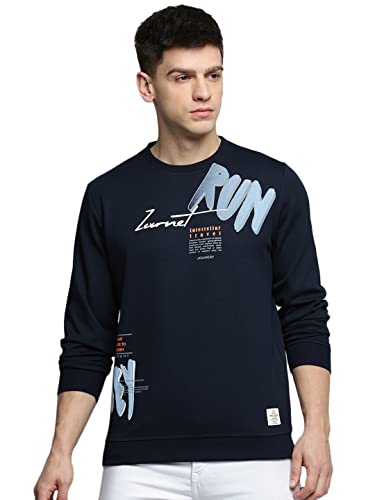Image of SHOWOFFFF Men Printed Pullover Sweatshirt | Round Neck Full Sleeves Cotton Sweatshirt's for Mens | Coral Slim Fit Regular Length Sweatshirts for Men's