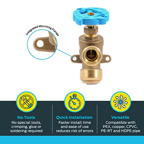 Image of SharkBite 3 /4 Inch x 3 /4 Inch MHT Garden Valve, Multi Turn, Push to Connect Brass Plumbing Fitting, PEX Pipe, Copper, CPVC, PE-RT, HDPE, 24623LF