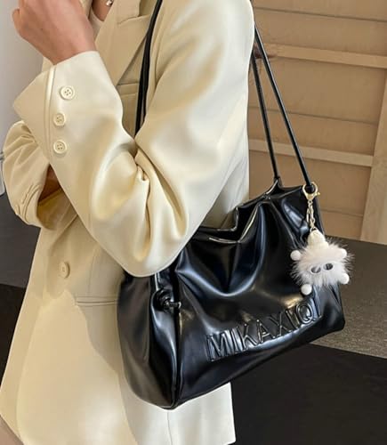 Soft PU Leather Shoulder Bag Trendy Large Tote Handbag Commuting Underarm Purse Letters Print Satchel2