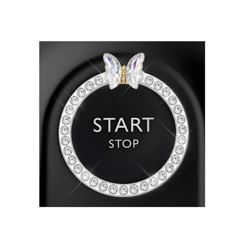 Image of DXNQ Bling Ring Emblem, Sparkling Butterfly Car Buttons and Knobs Ring, Girly Butterfly Diamond Car Engine Start Button Cover, Key Ignition Knob Rings Decoration for Women (White, Single Row)