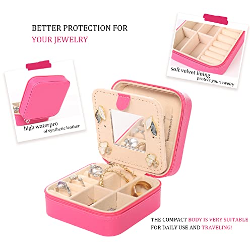 Image of KElofoN Travel jewelry case Travel jewelry box Travel Jewelry Organizer Small Jewelry Organizer Box Gift for Girls Women with Mirror(Rosy)