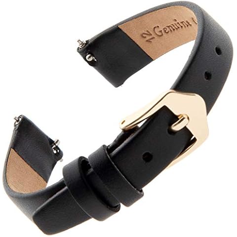 Gilden Ladies 10-14mm Quick Release Classic Calfskin Flat Black Leather Watch Band F60QR-0114 (14 millimeter Width, Regular Length, Black) Cover