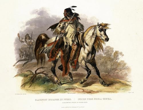 Tableau indien à cheval Karl Bodmer poster vintage décoration murale 60x90