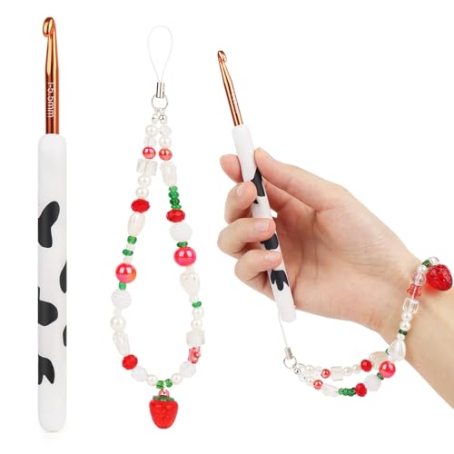 Coopay 1 aguja de ganchillo con pulsera, agujas de ganchillo de 5,5 mm para principiantes, aguja de ganchillo suave ergonómica para artritis, agujas de ganchillo artesanales con mango largo – 5,5 mm
