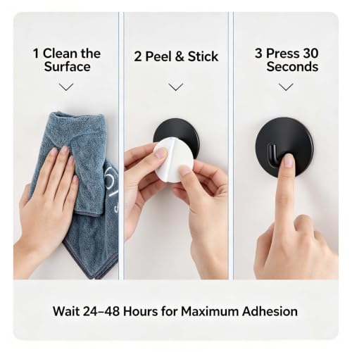 SonTiy Adhesive Hooks Heavy Duty Towel Hook Stick on Hooks Wall Hangers Waterproof Stainless Steel Sticky Hooks for Hanging Bathroom Kitchen Home-5 Packs — view 6