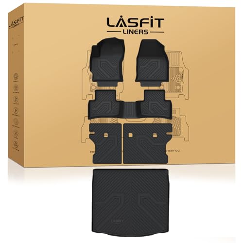 Image of LASFIT Floor Mats for Toyota Corolla Cross 2026 2025 2024 2023 2022 (Gas AWD) & Cargo Mats & Backrest, Precision-Trimmed TPE All Weather Protection Floor Liners Trunk Mats, Full Set, Black