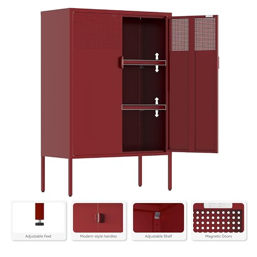 Image of Metal Storage Cabinet,2 Door TV Stand, Metal Mesh Accent Cabinet