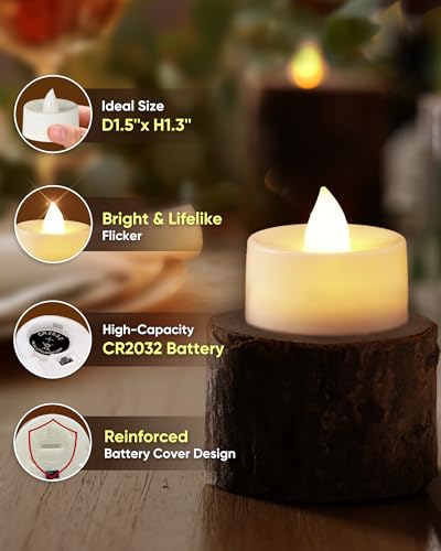 Image of Homemory Tea Lights with Timer Battery Operated, 6H Timer Auto On Daily, Flickering Flameless LED Votive Candles for Table Centerpieces, Lantern, Halloween, Christmas, Warm Lamp, No Remote, 24-Pack