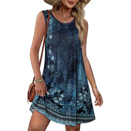 Summer Dresses for Women Beach Boho Sleeveless Vintage Floral Flowy Pocket Tshirt Tank Sundresses 2026
