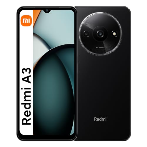 Xiaomi Redmi A3 – Smartphone sin contrato, 128 GB ROM 4 GB RAM, 5000 mAh, 90 Hz, pantalla AMOLED, métodos de desbloqueo facial y huellas dactilares, procesador Octa-core negro