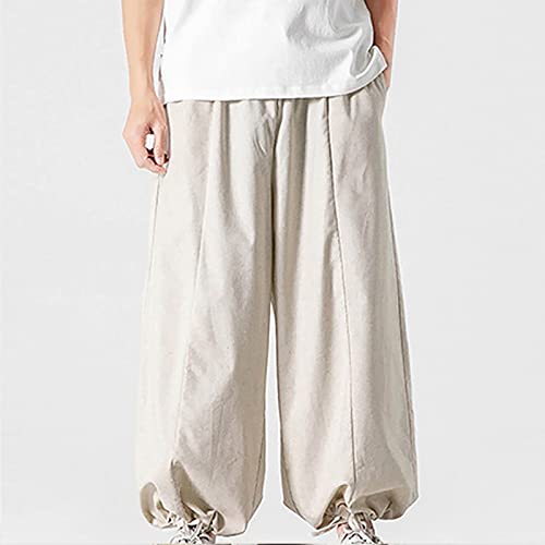 Summer Large Cotton Pants Harlan Pants Japanese Loose Straight Tube Pants Men Loose Pants (04-White, XXL)4