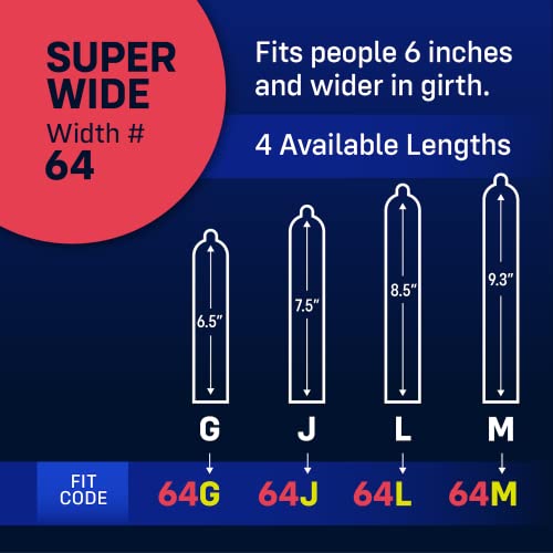 Image of MyONE Custom Fit Large Sized Condoms | Tailored Width & Length | Max Pleasure | Triple Tested Softer Latex | Lubricated | Nontoxic, Vegan, Non-GMO | 64L: Super Wide (64), Length 8.5 inch (L)