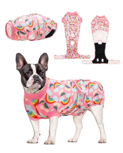 Image of CuteBone Rainbow Pet Surgery Recovery Suit for Large Dogs Cats, Surgical Onesie for Female Pets, Anti-Licking Wound Suit E-Collar Alternative Post Operative Wear SSF17XL