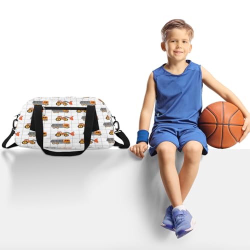 Kids Duffel Bag Cute Truck Excavator Pattern,Sport Gym Bag for Boys Girls,Weekender Overnight Tote Bag Carry On Duffel Bag2
