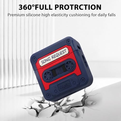 Image of Emoh Roced Case for AirPodS 4 (2024) with Keychain (ANC), Cute Cartoon Shockproof Protective Cover Compatible with Apple AirPods 4th Generation 2024 for Women and Boys (Casette Blue)