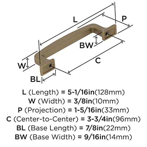Image of Amerock 3-3 /4 inch Westerly Golden Champagne Drawer Pull | 3-3 /4 inch (96mm) Center-to-Center Mounting Distance and 5-1 /16 inches Overall Length, Durable Zinc Cabinet Hardware