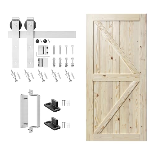 Image of SMARTSTANDARD 42in x 80in Sliding Barn Door with Brushed Nickel Hardware