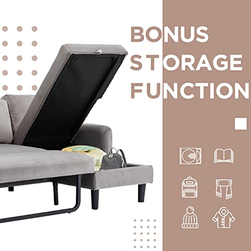 Akrenar Reversible Sectional Sofa With Storage, Modern Velvet Fabric Sleeper Sofa L-Shaped Couch, Sectional Couches For Living Room, Bedroom, Apartment,Office(Gray) #TOP6