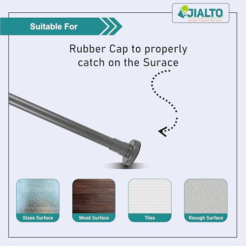 Image of JIALTO Adjustable Bathroom Curtain Rod | Extendable 90 To 160 Cm Shower Curtain Rod Without Drill for Wall Anti-Skid Spring Pull | Door Curtain | Bathroom Pipe Rod | Curtain Stand - GREY, Pack Of - 2