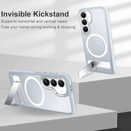 Image of MALEWOLF Stand Case for Samsung Galaxy S26 Plus, Compatible with Magsafe, Anti-Slip Cover [Military Grade Shockproof] [Matte Translucent Back], Color Hybrid Phone Case for Galaxy S26+ (Grey /White)