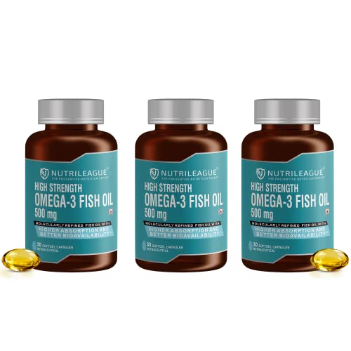 Image of High Strength Omega - 3 Fish Oil 500 mg | 2X EPA:DHA | Softgel Capsules | Heart Health | Nonveg (Pack Of 3)