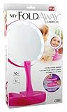 Emson My Foldaway Mirror The Lighted, Double Sided Vanity Mirror 10x Magnification - as Seen On Tv! Pink