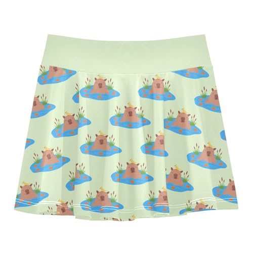 Girls Skorts High Waist Athletic Skirts with Shorts Cute Hippos Stretchy Teens Performance Tennis