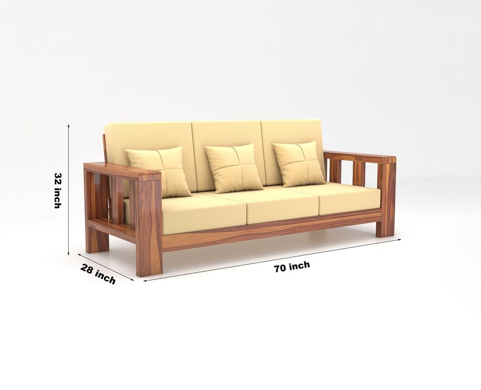 Image of Sheesham Wooden 3 Seater Sofa for Living Room | Solid Wood Sofa | Rosewood Sofa Set for Home & Office | Lounge (Natural, 3 Seater)