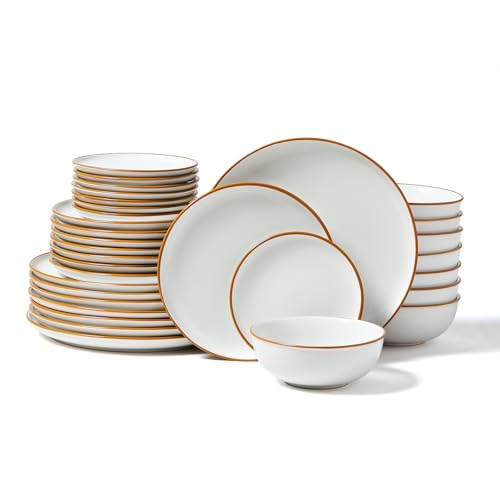 Image of VEVOR Dinnerware Set, Service for 8 (32 PCS), Round Plates and Bowls Sets, Scratch Resistant Ceramic Dinner Ware, Dishwasher and Microwave Suitable Kitchen Dish, for Dessert Salad Soup Pasta, White