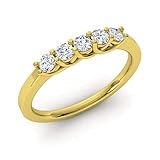Diamondere Natural and Certified Diamond Wedding Ring in 9ct Yellow Gold | 0.27 Carat Five Stone Band for Women for Women, UK Size M 1/2