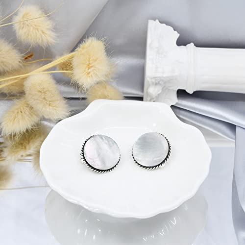 Classic 16 mm Round White Mother of Pearl Button .925 Sterling Silver Clip On Earrings2